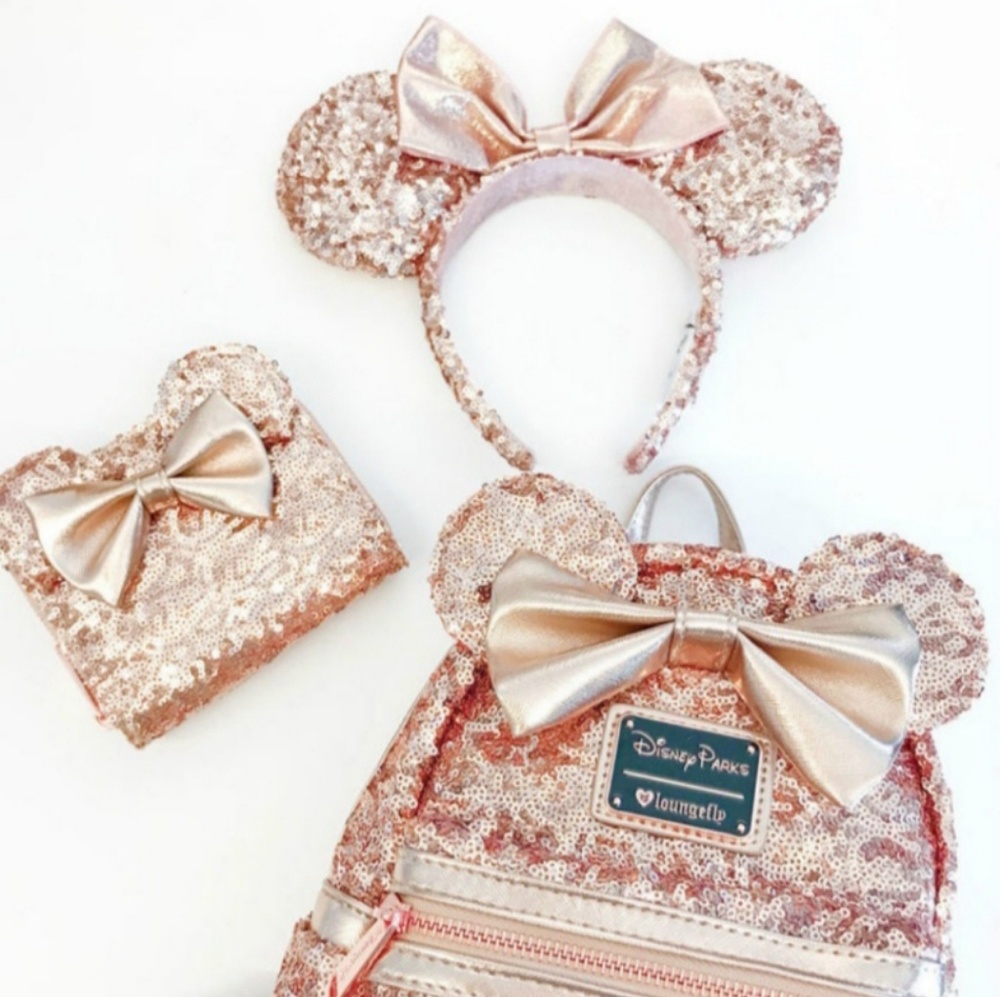 Loungefly Rose Gold Disney Parks 3pc Combo